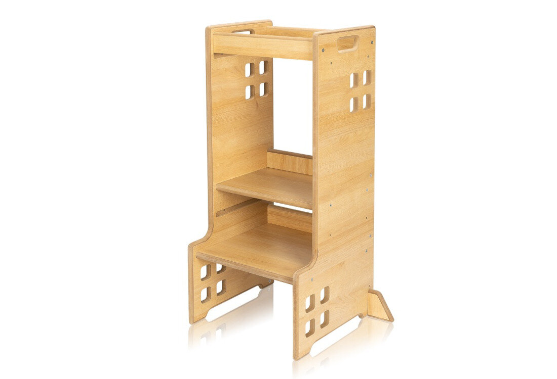 Pomocnik kuchenny LIONELO 2W1 Cass Natural Komfort przy blacie wysokość dopasowanie  Regulowany podnóżek na trzech poziomach 