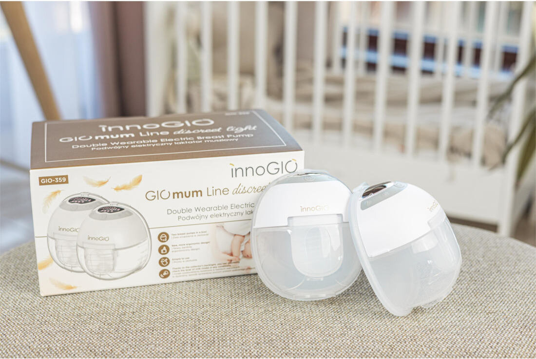 Laktator INNOGIO GIOmum Line Discreet Light GIO-359 Komfort i swoboda dla mam wygląd design tło prezentacja wizualizacja
