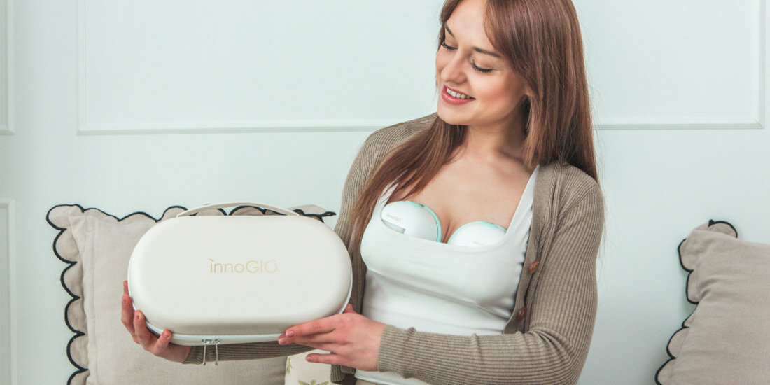 Laktator INNOGIO GIOmum Line Premium Warm GIO-361 funkcja ciepłego kompresu pomaga pobudzić laktację łagodzi uczucie napięcia, bólu lub zastoju komfort ulga