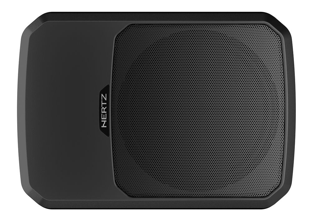 HERTZ DBA 201F subwoofer, filtr dolnoprzepustowy 50–150 Hz, bass boost, regulacja fazy i filtr subsoniczny, urządzenie na białym tle