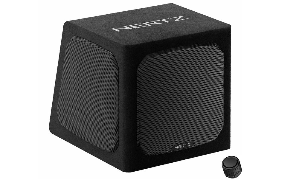 Subwoofer HERTZ DBA 201 8-calowy przetwornik 440 W wzmacniacz klasy D 291 x 264 x 315,5 mm, subwoofer na białym tle