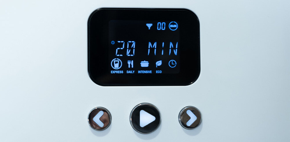 ZMYWARKA DAAN TECH BOB panel sterowania ekran przyciski wyświetlacz programy informacja stan urządzenia 5 programów Express