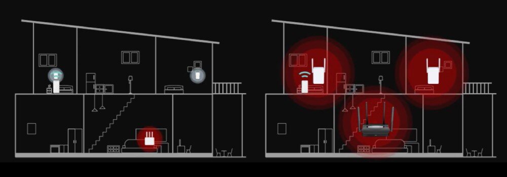 Router MERCUSYS MR25BE Zestawienie kilku ekranów smartfonów wyświetlających interfejs aplikacji mobilnej, widoczne są funkcje zarządzania siecią, lista podłączonych urządzeń oraz panel udostępniania hasła Wi-Fi