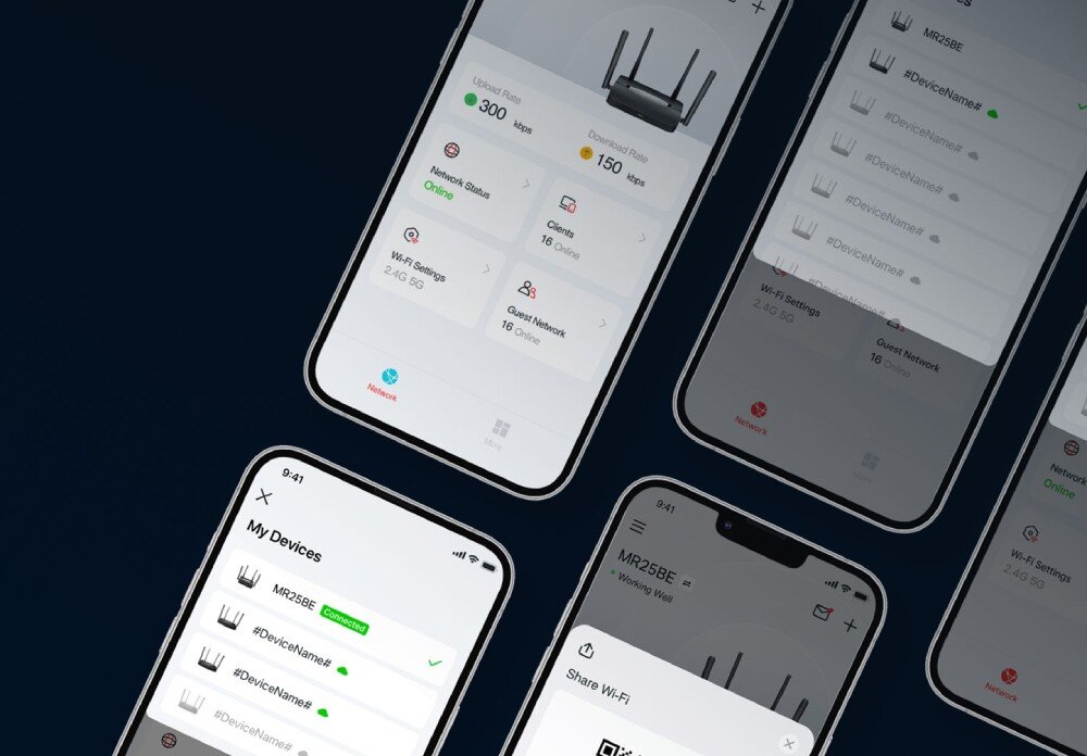 Router MERCUSYS MR25BE Wizualizacja wnętrza domu osłoniętego półprzezroczystą kopułą bezpieczeństwa z napisem 'WPA3', od której odbijają się czerwone symbole ataków hakerskich i zagrożeń sieciowych