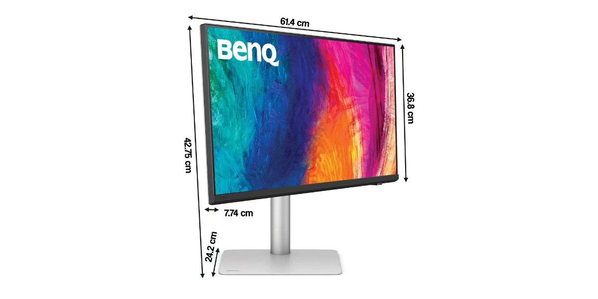 Monitor BENQ DesignVue PD2730S na białym tle - wymiary monitora.