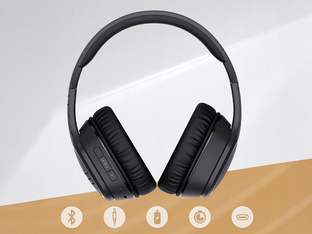 Słuchawki nauszne POWERLOCUS P7 cztery tryby EQ, regulacja brzmienia jednym kliknięciem, słuchawki nauszne od frontu na jansym tle