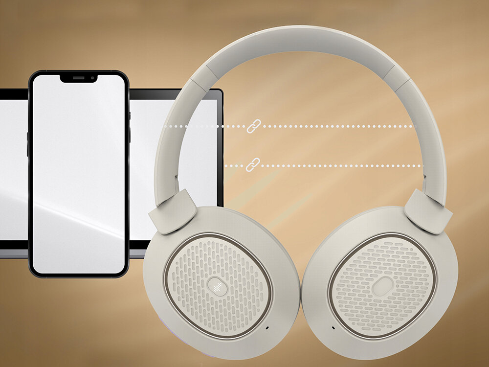 POWERLOCUS Universe Bluetooth 5.3 stabilne połączenie słuchawki bezprzewodowe zasięg, słuchawki nauszne od frontu, smartfon, laptop