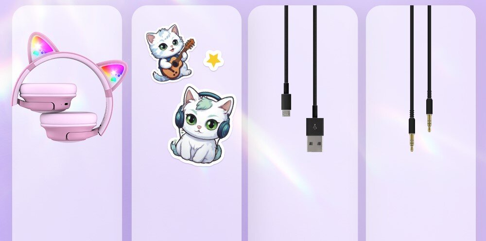 POWERLOCUS Bobo mikrofon nauka zdalna kompatybilne z telefonem laptopem konsolą TV, złożone słuchawki nauszne , naklejki, kabel USB-A/USB-C, kabel AUX