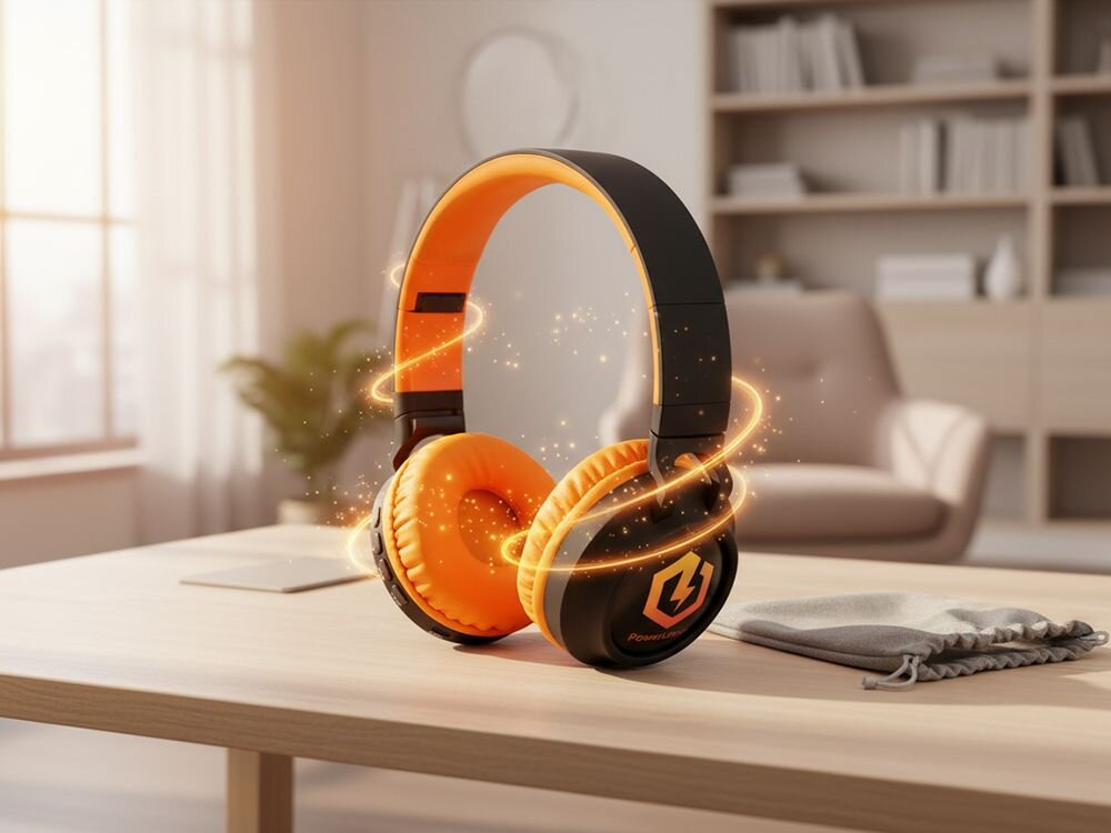 Słuchawki nauszne POWERLOCUS Buddy Kids z LED kolorowe podświetlenie dla dzieci, słuchawki po skosie stojące na blacie