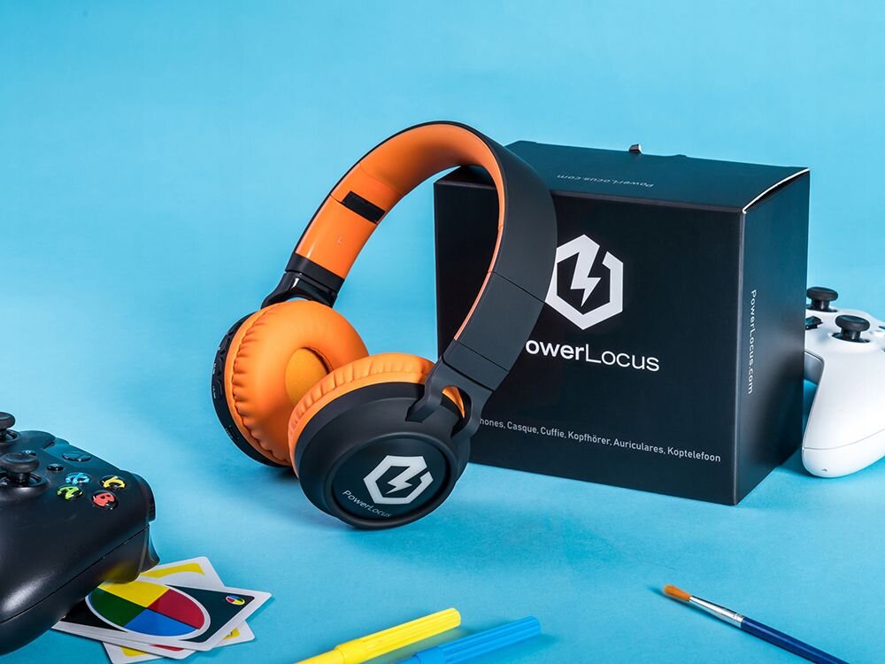 Słuchawki nauszne POWERLOCUS Buddy Kids komfort regulowany pałąk poduszki, słuchawki oparte o pudełko