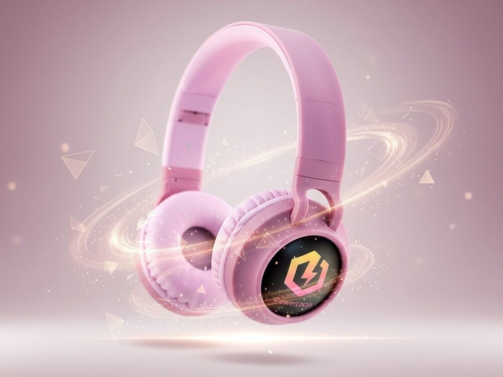 Słuchawki nauszne POWERLOCUS Buddy Kids z regulacją głośności 74-94 dB dla dzieci, słuchawki po skosie na jasnym tle