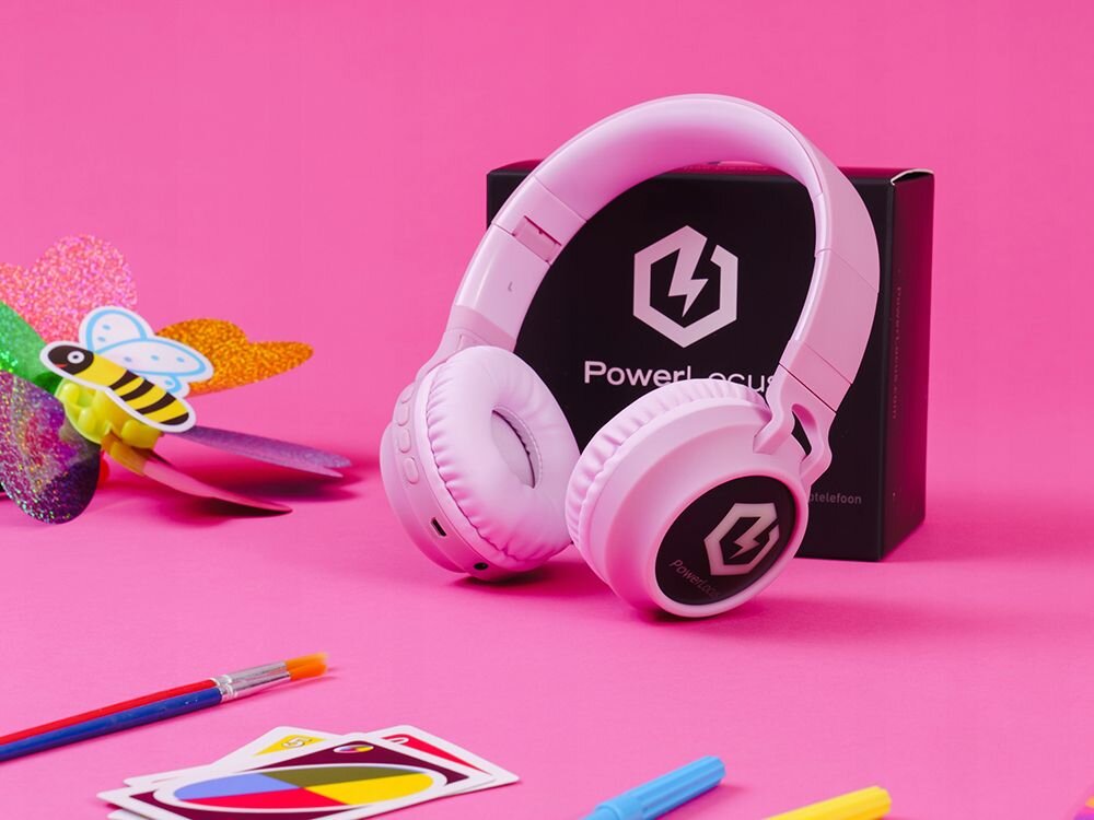 Słuchawki nauszne POWERLOCUS Buddy Kids z LED kolorowe podświetlenie dla dzieci, sluchawki oparte o pudelko
