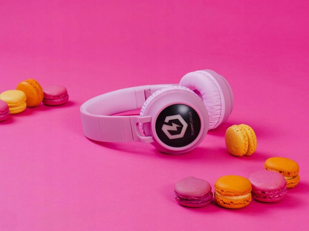 Słuchawki nauszne POWERLOCUS Buddy Kids komfort regulowany pałąk poduszki, słuchawki leżące na blacie