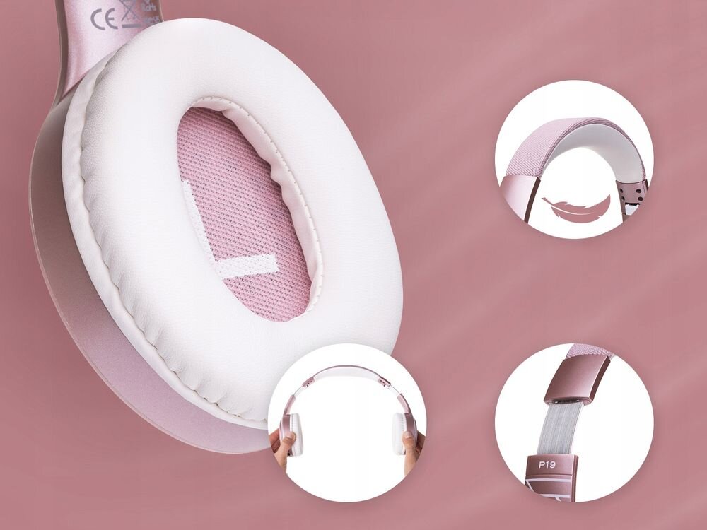Słuchawki nauszne POWERLOCUS P19 ultramiękkie nauszniki pianka proteinowa lekka konstrukcja, kadr na nausznik na białym tle