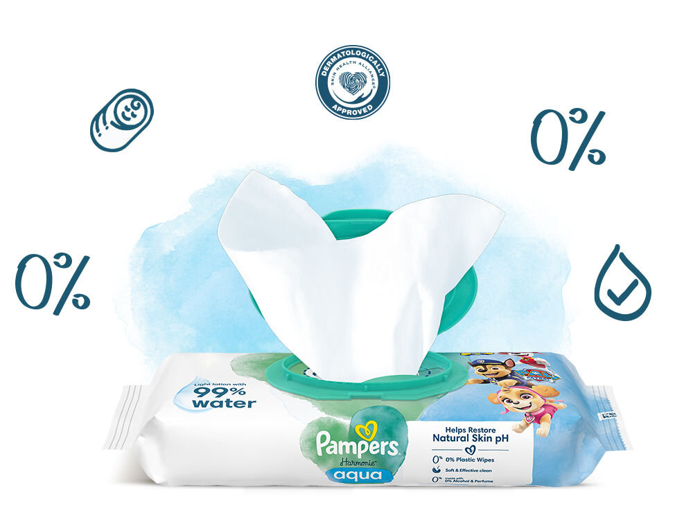 Chusteczki nawilżane PAMPERS Harmonie Aqua Psi Patrol (432 szt.) formuła ochrona bezpieczne dla skóry
