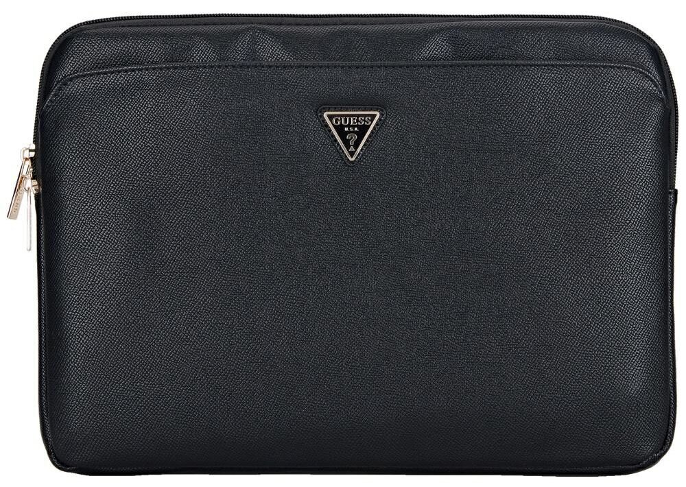 Etui na laptopa GUESS Sleeve 4G Zipper Pocket Triangle Logo 14 cali drtale, skora ekologiczna, logo, praktycznosc, elegancja, uzytkowanie, torba na bialym tle