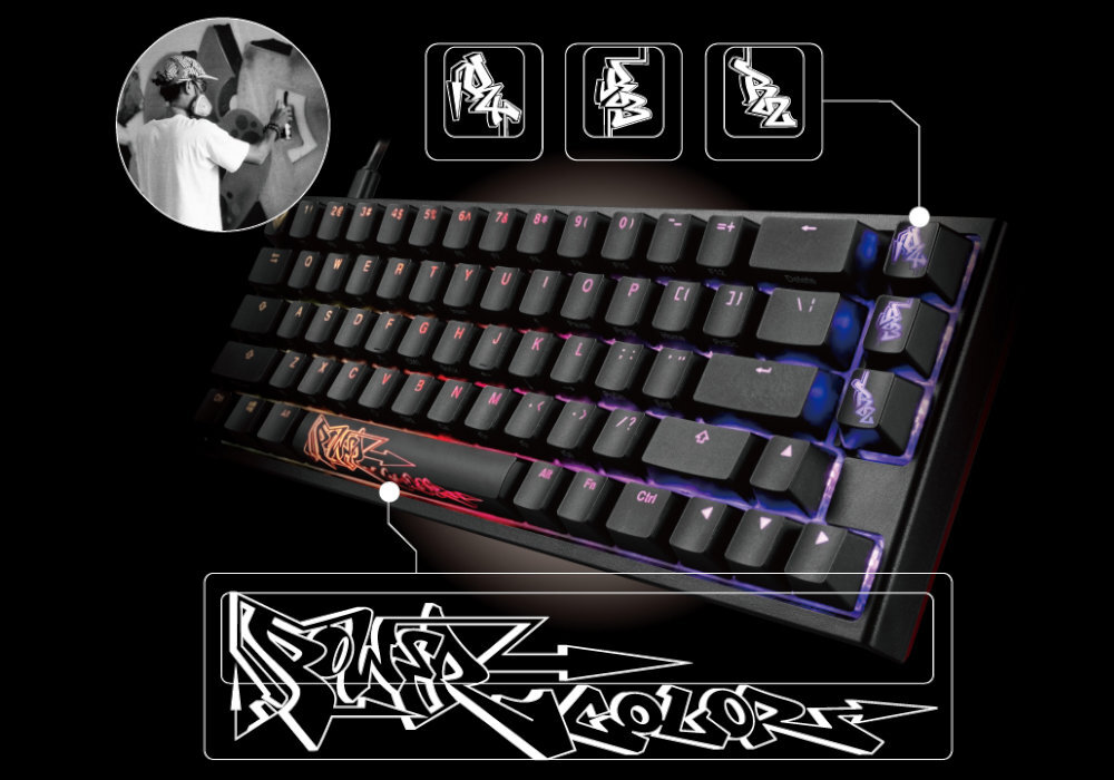 Klawiatura POWERCOLOR x Ducky One 2 SF Kailh Box White gaming wizualizacja artyzm sztuka nakładki wyposażenie