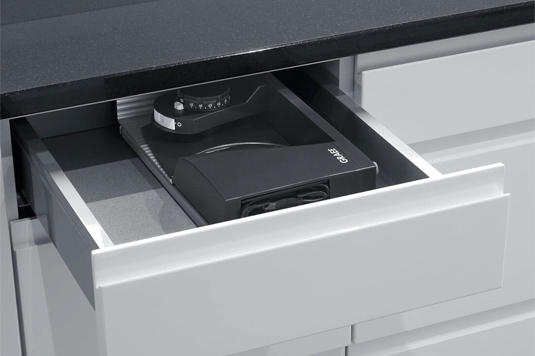 Krajalnica GRAEF MYtiny Twin Czarny Kompaktowa forma 8 cm wysokości przechowywanie wymiary