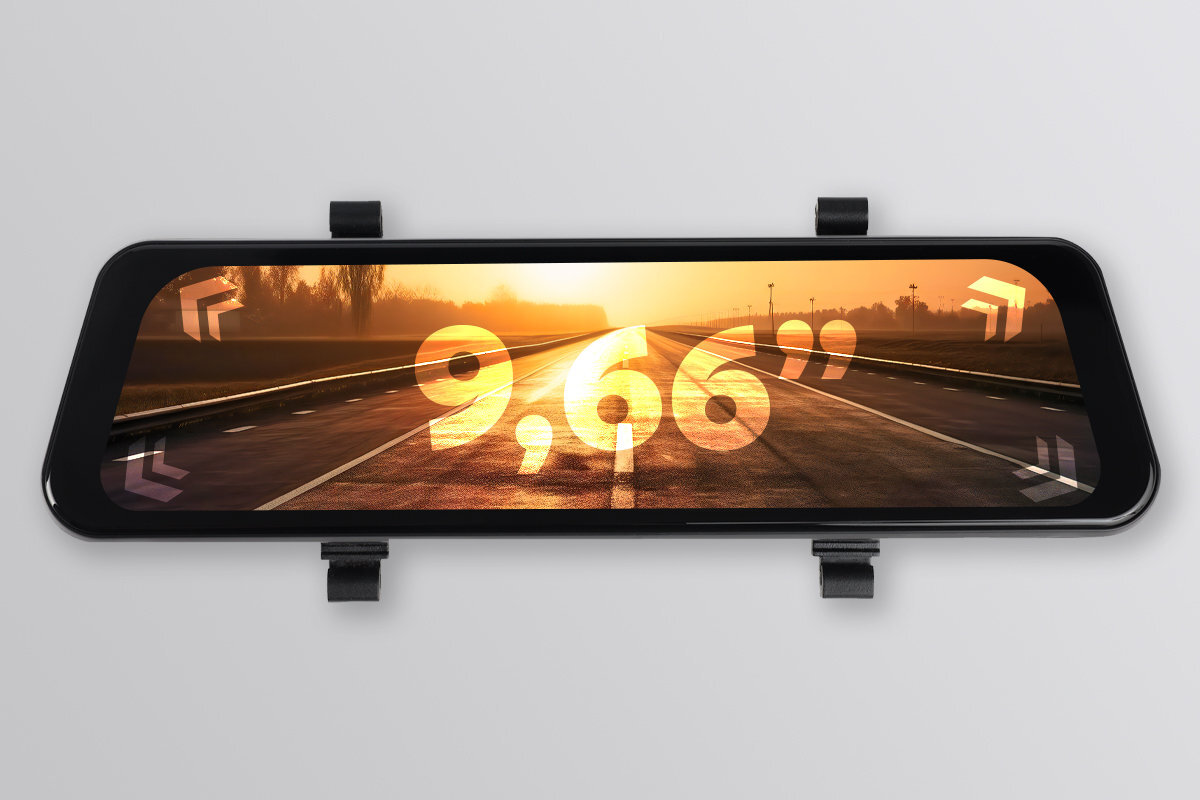 Wideorejestrator Prido X8 duży ekran dotykowy Ekran przekątną o długości aż 9,66 cali (24,5 cm) całą powierzchnię lusterka modułu kamery tylnej funkcji kamery cofania - przekątna ekranu