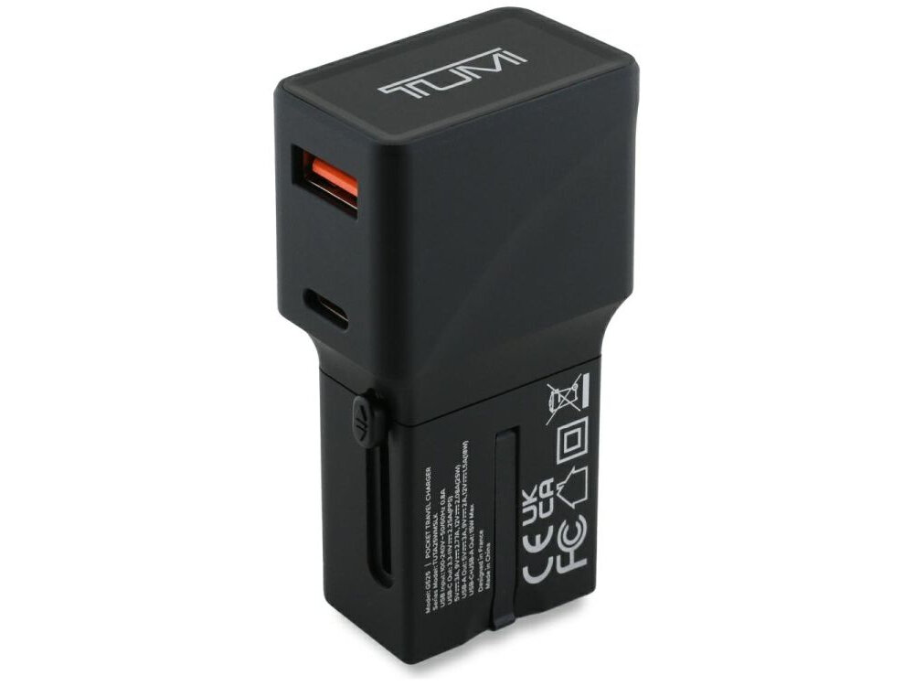 Ładowarka sieciowa TUMI Travel Adapter 25W USB-C / USB-A + Kabel USB-C/USB-C Czarny ladowarka na bialym tle
