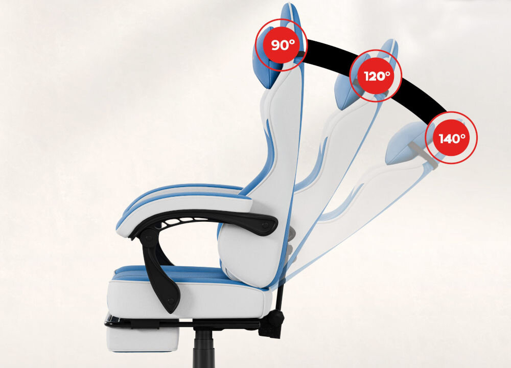 Fotel HUZARO Force 3.7 Niebieski prezentacja fotela od boku i jego funkcji SeatRest tło jasny delikatny gradient regulacja kąta nachylenia oparcia dostosowanie oparcia do własnych preferencji stabilność komfort