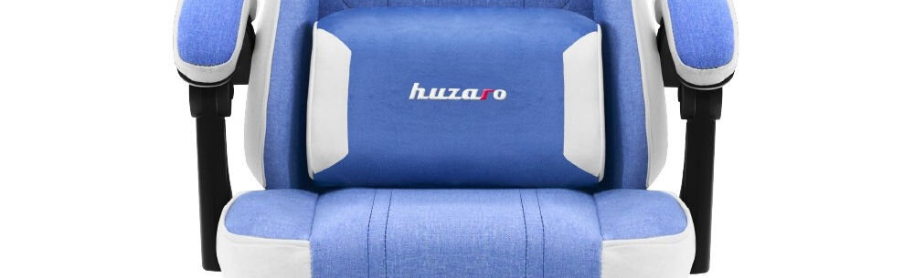 Fotel HUZARO Force 3.7 Niebieski zbliżenie na poduszkę lędźwiową fotela ergonomia wspiera naturalne krzywizny kręgosłupa redukcja napięcia mięśni pomaga utrzymać prawidłową postawę