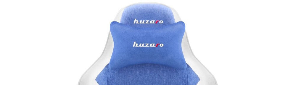 Fotel HUZARO Force 3.7 Niebieski zbliżenie na ergonomiczną poduszkę pod kark wygodne podparcie szyi i głowy redukcja napięcia mięśni karku zachowanie właściwej pozycji ciała