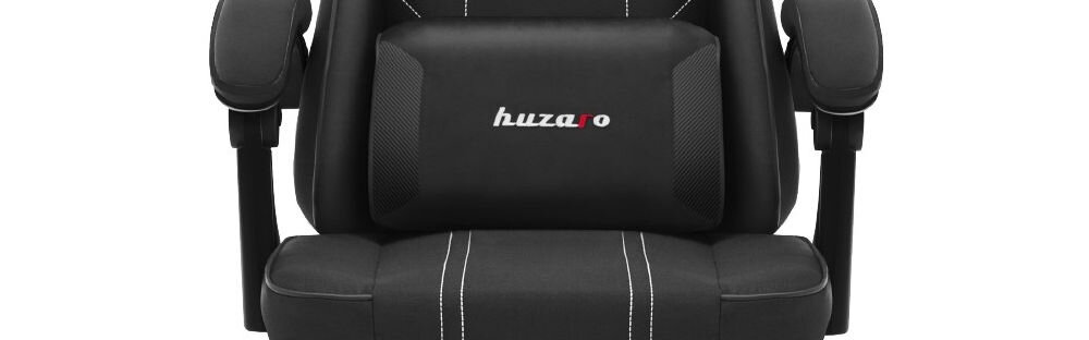 Fotel HUZARO Force 3.7 Czarny zbliżenie na poduszkę lędźwiową fotela ergonomia wspiera naturalne krzywizny kręgosłupa redukcja napięcia mięśni pomaga utrzymać prawidłową postawę