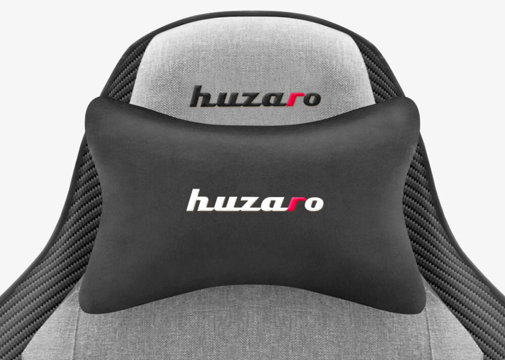 Fotel HUZARO Force 3.7 Szaro-czarny zbliżenie na ergonomiczną poduszkę zagłówkową wygodne podparcie szyi i głowy redukcja napięcia mięśni karku zachowanie właściwej pozycji ciała