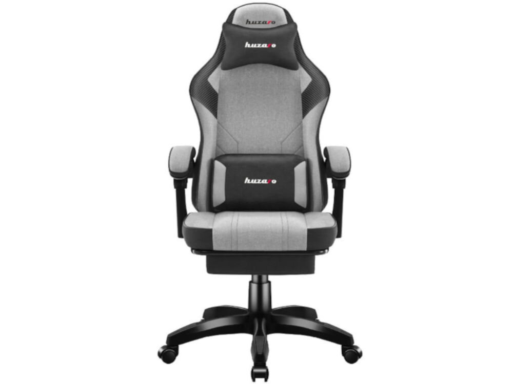 Fotel HUZARO Force 3.7 Szaro-czarny prezentacja fotela na białym tle od przodu oddychający materiał odporny na ścieranie miękkie wypełnienie oparcia i siedziska dostosowuje się do sylwetki użytkownika komfort