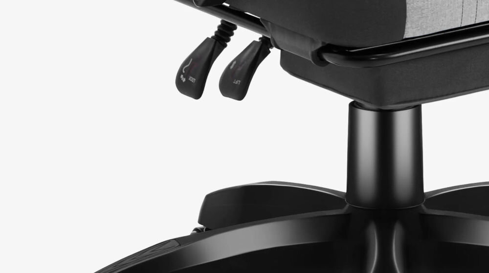 Fotel HUZARO Force 3.7 Szaro-czarny zbliżenie na siłownik gazowy klasy 3 normy bezpieczeństwa BIFMA bezstopniowa regulacja wysokości płynność udźwig do 140 kg solidność konstrukcji