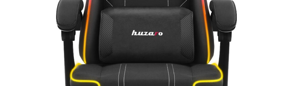 Fotel HUZARO Force 3.7 RGB Czarny zbliżenie na poduszkę lędźwiową fotela ergonomia wspiera naturalne krzywizny kręgosłupa redukcja napięcia mięśni pomaga utrzymać prawidłową postawę