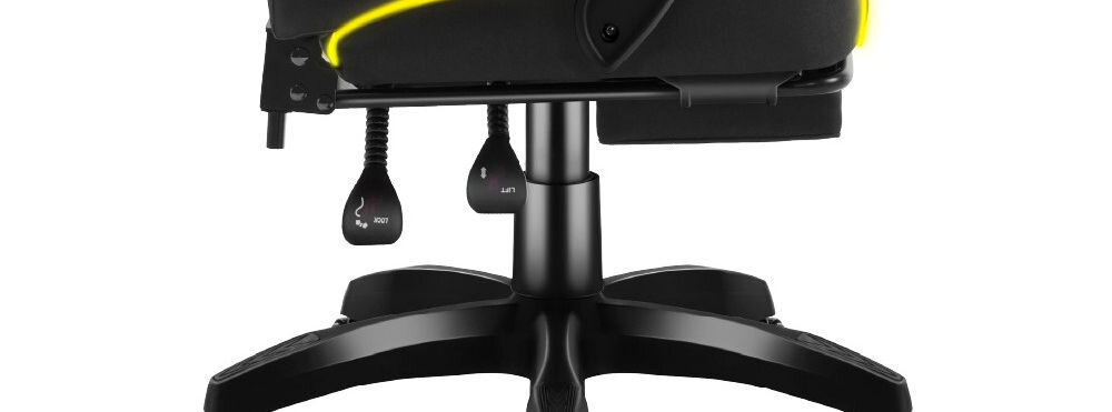 Fotel HUZARO Force 3.7 RGB Czarny zbliżenie na siłownik gazowy klasy 3 na białym tle normy bezpieczeństwa BIFMA bezstopniowa regulacja wysokości płynność udźwig do 140 kg solidność konstrukcji