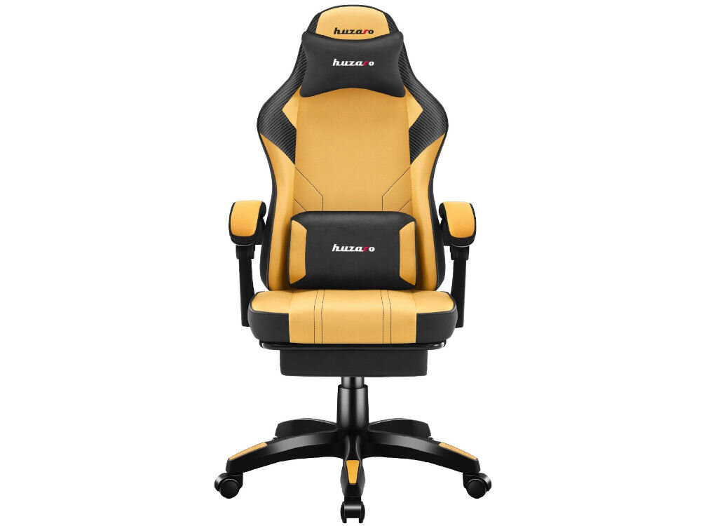 Fotel HUZARO Force 3.7 Żółto-czarny prezentacja fotela na białym tle od przodu oddychający materiał odporny na ścieranie miękkie wypełnienie oparcia i siedziska dostosowuje się do sylwetki użytkownika komfort