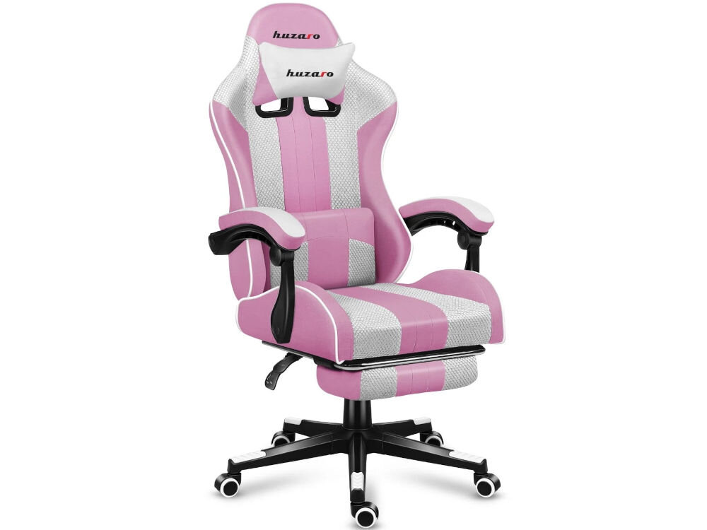 Fotel HUZARO Force 4.7 Różowo-biały prezentacja fotela na białym tle od przodu pod kątem