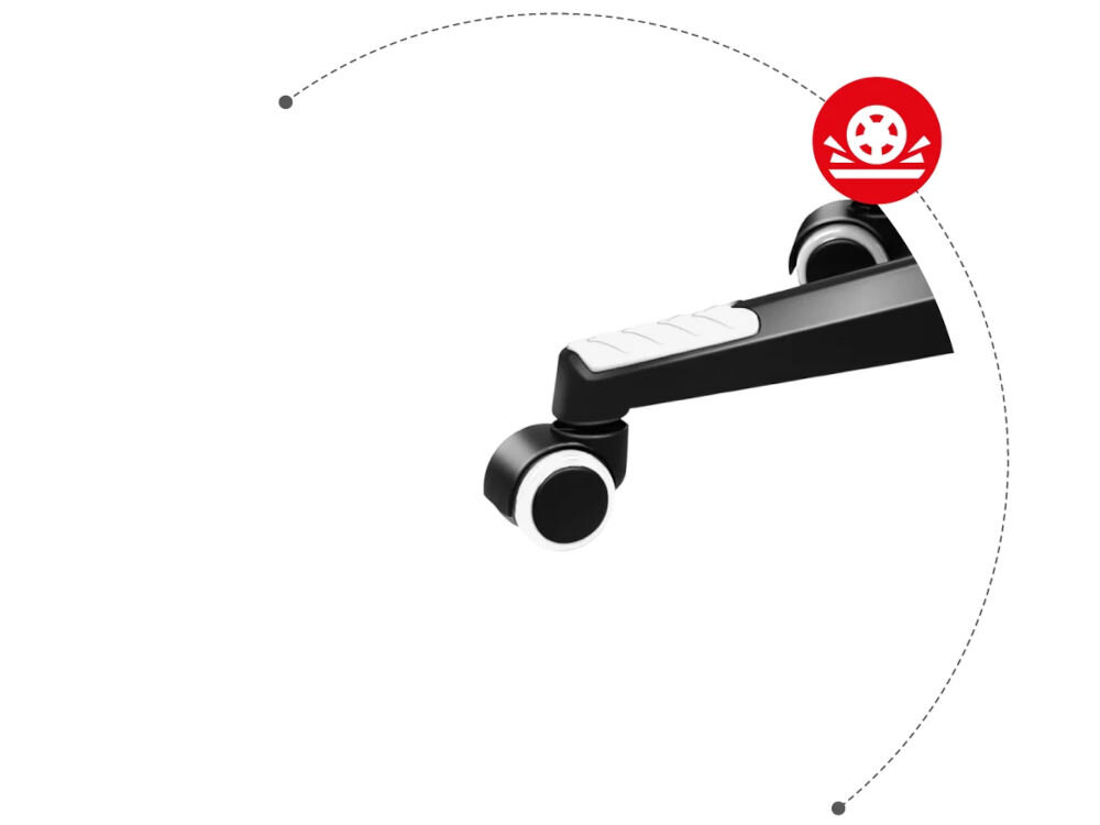 Fotel HUZARO Force 4.7 Różowo-biały zbliżenie na podwójne koła średnica 50 mm kauczuk i poliuretan płynność cisza nie zostawiają śladów ani zarysowań panele płytki