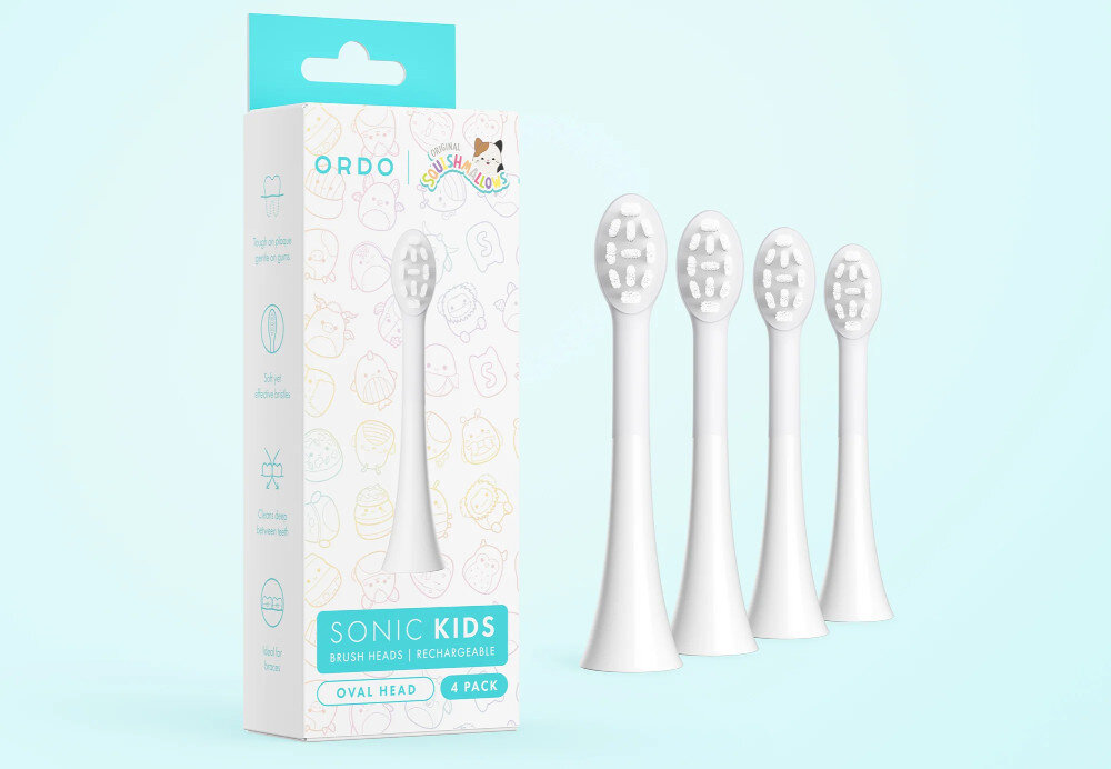 Oryginalna końcówka szczoteczki ORDO Sonic Kids Squishmallows Biały (4 szt.)  Trwałość i ekonomia dwie końcówki zalecenia wymiana czas opłukać i pozostawić do wyschnięcia w pionowej pozycji