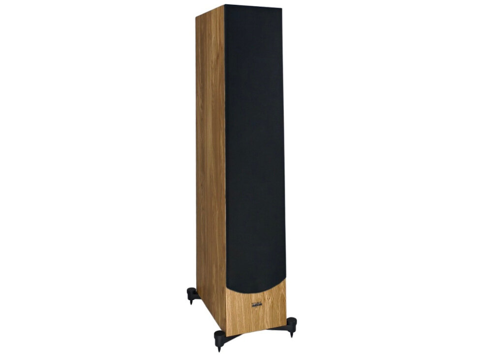 Kolumna głośnikowa TAGA HARMONY Platinium F-120 V.4 - Odtwarzanie bez strat jakości, impedancja 4 Ω, kolumna głośnikowa po skosie na białym tle