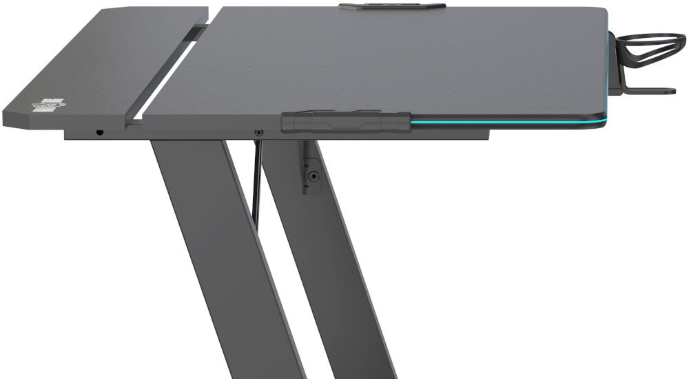 Biurko MAD DOG GD100K Czarny Boczny profil biurka gamingowego pokazujący stabilną konstrukcję nóg oraz miejsce na kable pod blatem