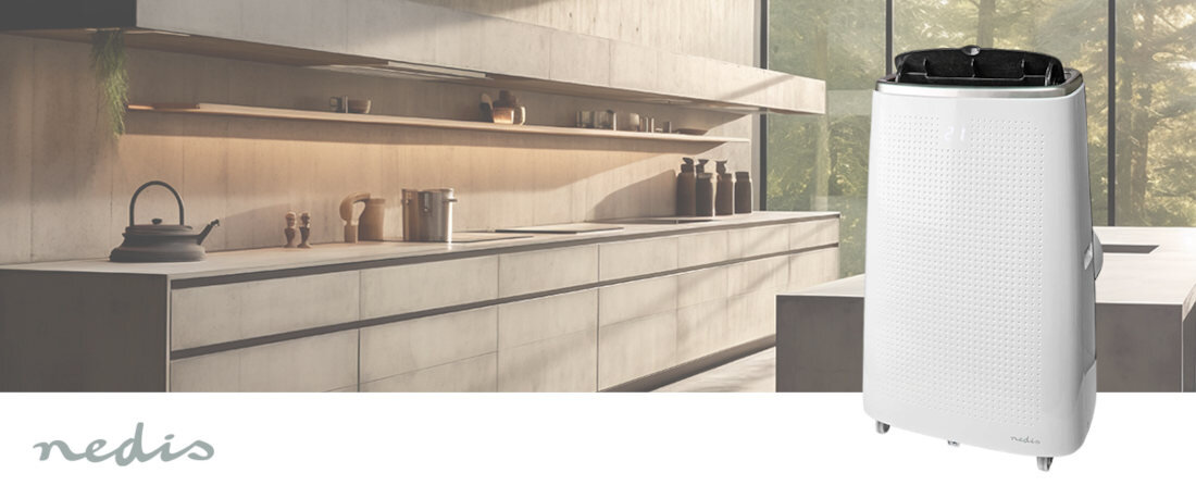 Klimatyzator NEDIS Smartlife WIFIACMB1WT14 wygląd design tło prezentacja wizualizacja
