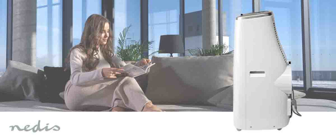 Klimatyzator NEDIS Smartlife WIFIACMB1WT14 Chłodzenie z aplikacją funkcja Wi-Fi aplikacja SmartLife kontrola trzy tryby pracy chłodzenie, wentylację i osuszanie klimat obsługa głosowa przez Google Assistant i Amazon Alexa