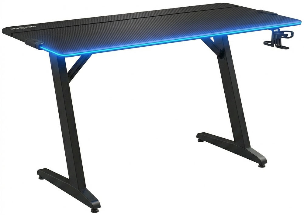 Biurko MAD DOG GD200K Czarne biurko dla gracza o konstrukcji nóg w kształcie litery Z z niebieskim podświetleniem krawędzi blatu