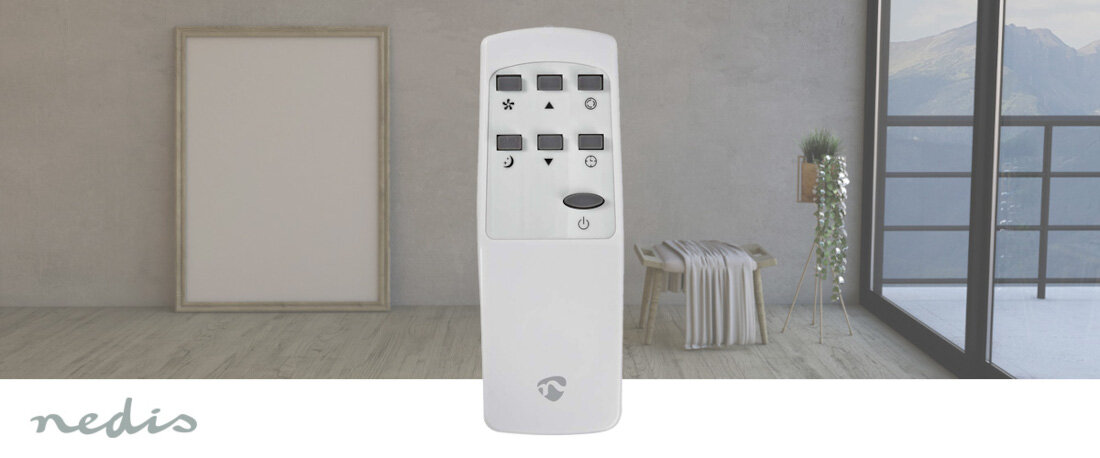 Klimatyzator NEDIS Smartlife WIFIACMB3WT9 Mobilność i łatwość obsługi kompaktowa konstrukcja wymiary wbudowane kółka za pomocą panelu dotykowego z wyświetlaczem LED aplikacja pilot dostosowanie potrzeby
