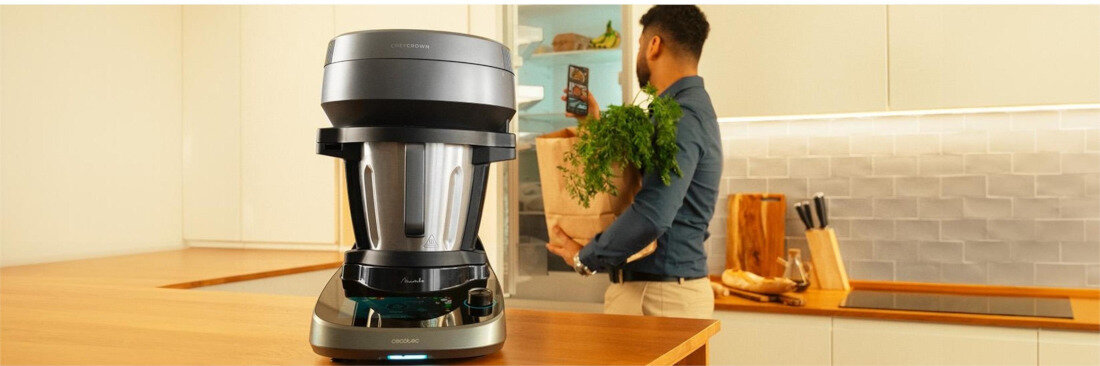 Robot wielofunkcyjny CECOTEC Mambo CooKing Victory (WiFi) z wagą i dostępem do ponad 1000 darmowych przepisów wygląd design tło prezentacja wizualizacja
