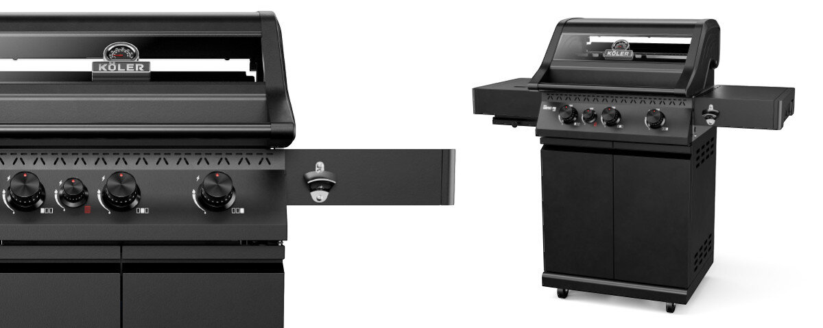 Grill gazowy KOLER Krone Compact Pro Czarny 15.8 kW 60 x 46 cm, szkło, CORE, FLAVOR, FLAME, Widok ogólny i panel grilla Köler Compact-Pro