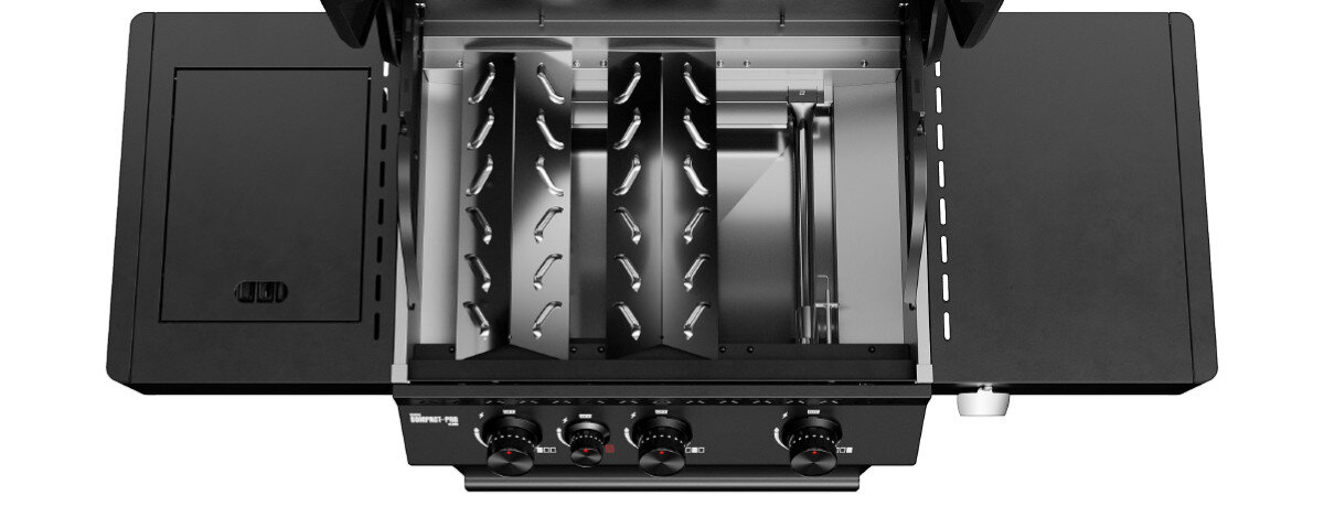 Grill gazowy KOLER Krone Compact Pro Czarny 15.8 kW 60 x 46 cm, stal, czarna, izolacja, estetyka, Palniki i aromatyzery wewnątrz grilla Köler