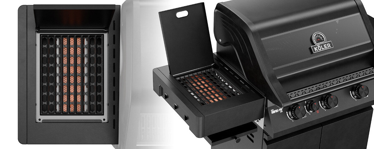 Grill gazowy KOLER Krone Compact Pro Czarny 15.8 kW 60 x 46 cm, CORE, BOOST, FLAVOR, aromat, Boczny palnik ceramiczny IR w grillu Köler