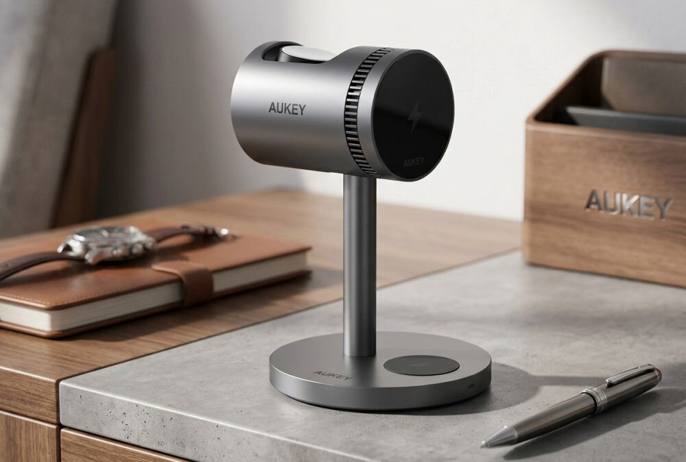 Ładowarka indukcyjna AUKEY LC-MC311A 3w1 Pro 15W z chłodzeniem Szary MagSafe