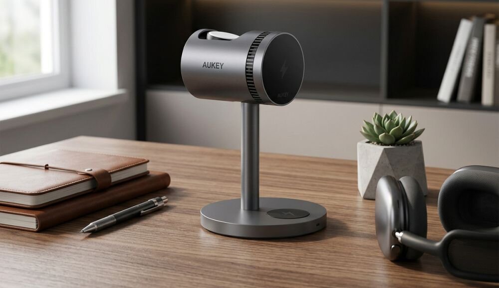 Ładowarka indukcyjna AUKEY LC-MC311A 3w1 Pro 15W z chłodzeniem Szary MagSafe