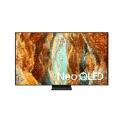 180x180-qn77fa-png Telewizor Samsung Neo QLED QN77F (2025) widok z frontu z pomarańczowym ekranem.